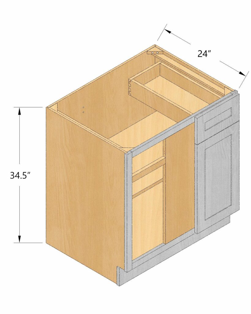 Arbris: W x 39-45 in. H x 34.5 in. D x 24 in. | Blind Corner Base Cabinet | Ready-to-Assemble