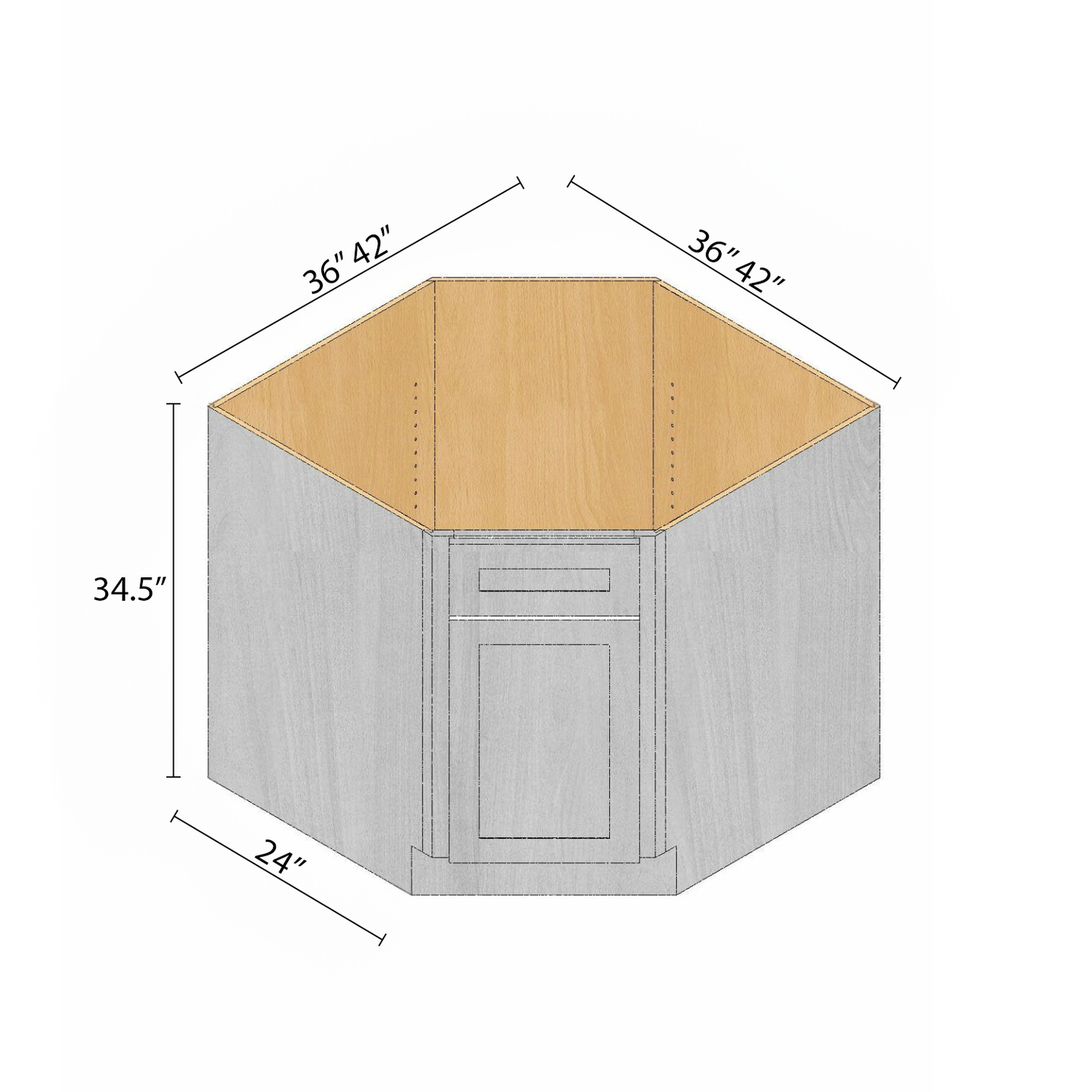 Arbris: W x 36-42 in. H x 34.5 in. D x 24 in. | Diagonal Sink Base Cabinet | Ready-to-Assemble