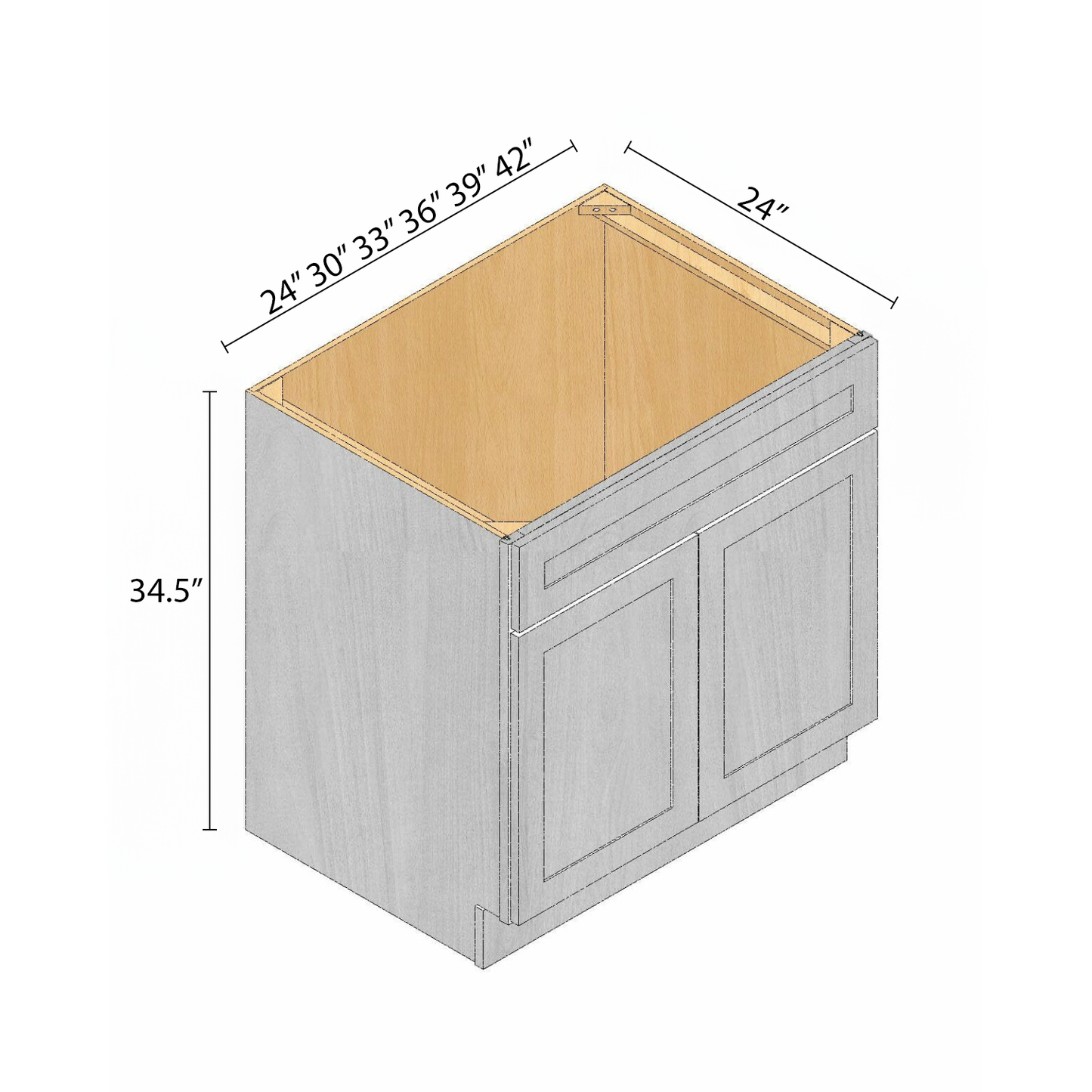 Arbris: W x 24-42 in. H x 34.5 in. D x 24 in. | Sink Base Cabinet | Ready-to-Assemble