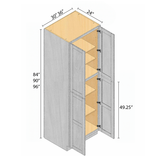 Arbris: W x 30-36 in. H x 84-96 in. | 24 in. Two Door Deep Pantry Cabinet | Ready-to-Assemble