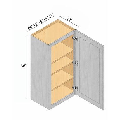 Arbris: W x 09-21 in. D x 12 in. | 36 in. One Door Wall Cabinet | Ready-to-Assemble