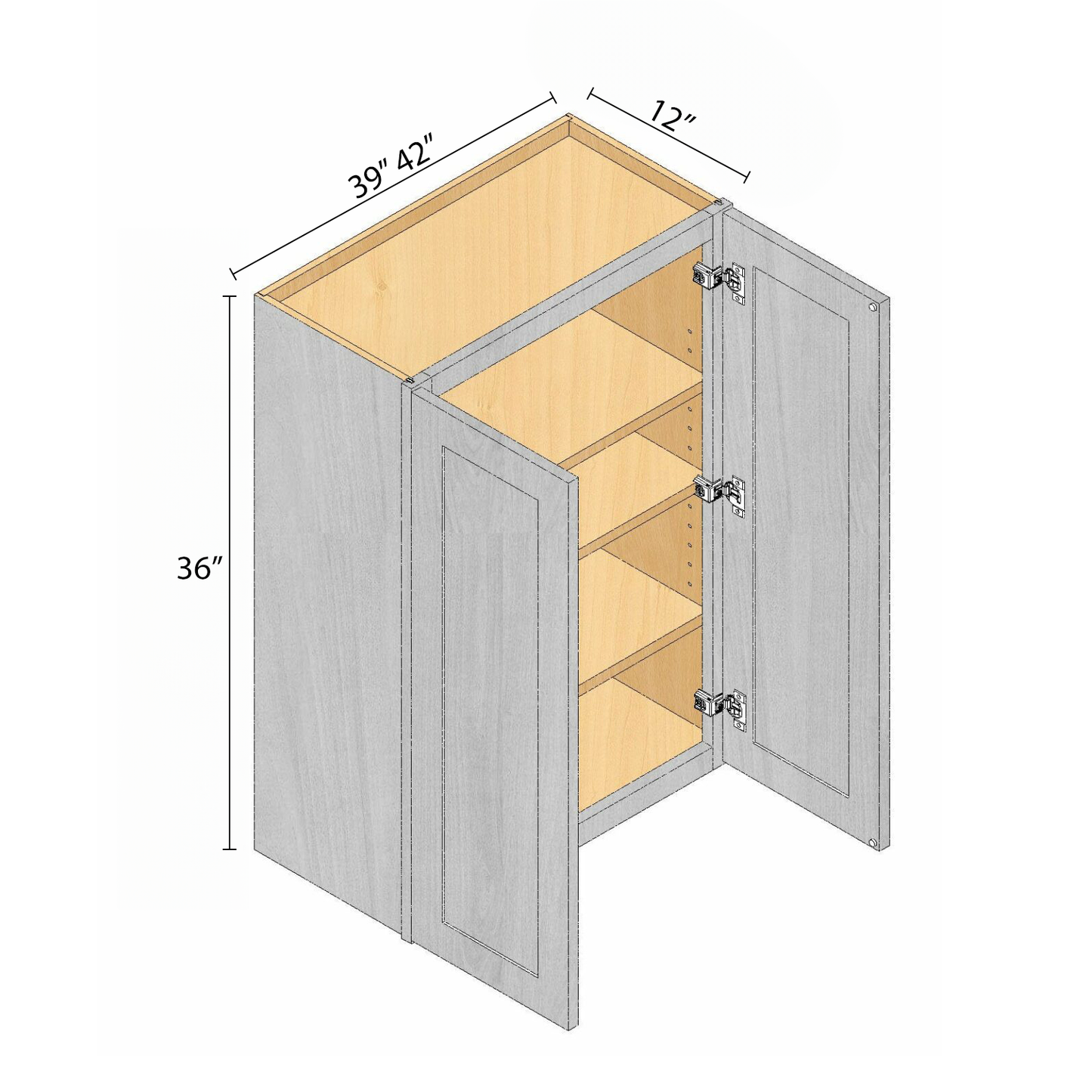 Arbris: W x 39-42 in. D x 12 in. | 36 in. Two Door Wall Cabinet | Ready-to-Assemble