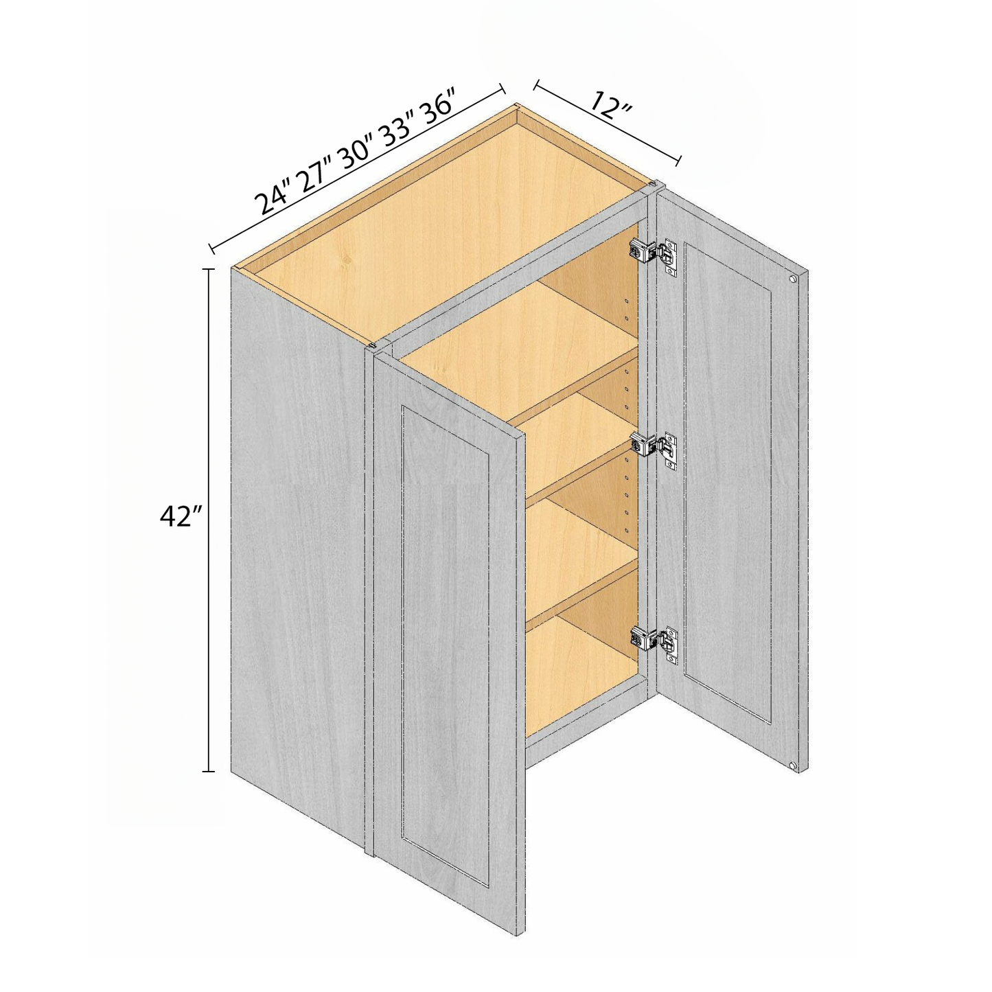 Arbris: W x 24-36 n. D x 12 in. | 42 in. Two Door Wall Cabinet | Ready-to-Assemble