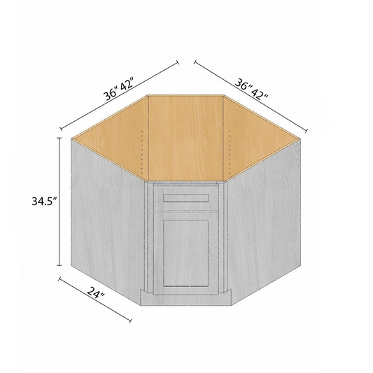 Arbris: W x 36-42 in. H x 34.5 in. D x 24 in. | Diagonal Sink Base Cabinet | Ready-to-Assemble