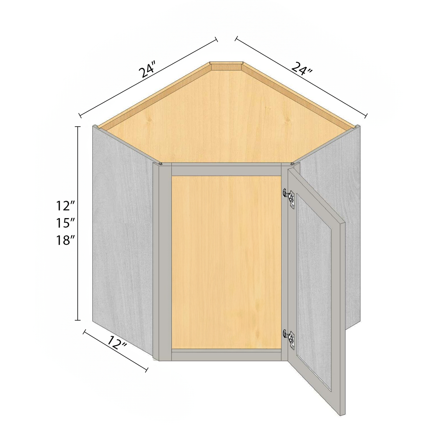 Arbris: W x 24 in. H x 12-18 in. D x 24 in. | Diagonal Corner Wall Cabinet | Ready-to-Assemble